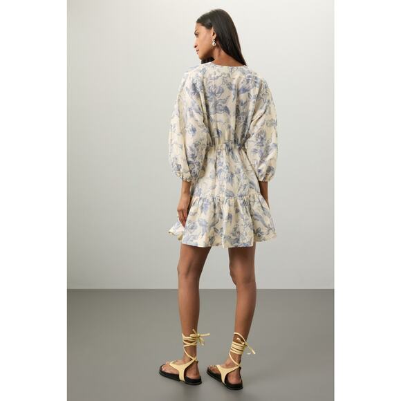 SANDRO Off White Floral Lace Up Neck Tie Mini Josella Dress Size Small - Picture 2 of 14
